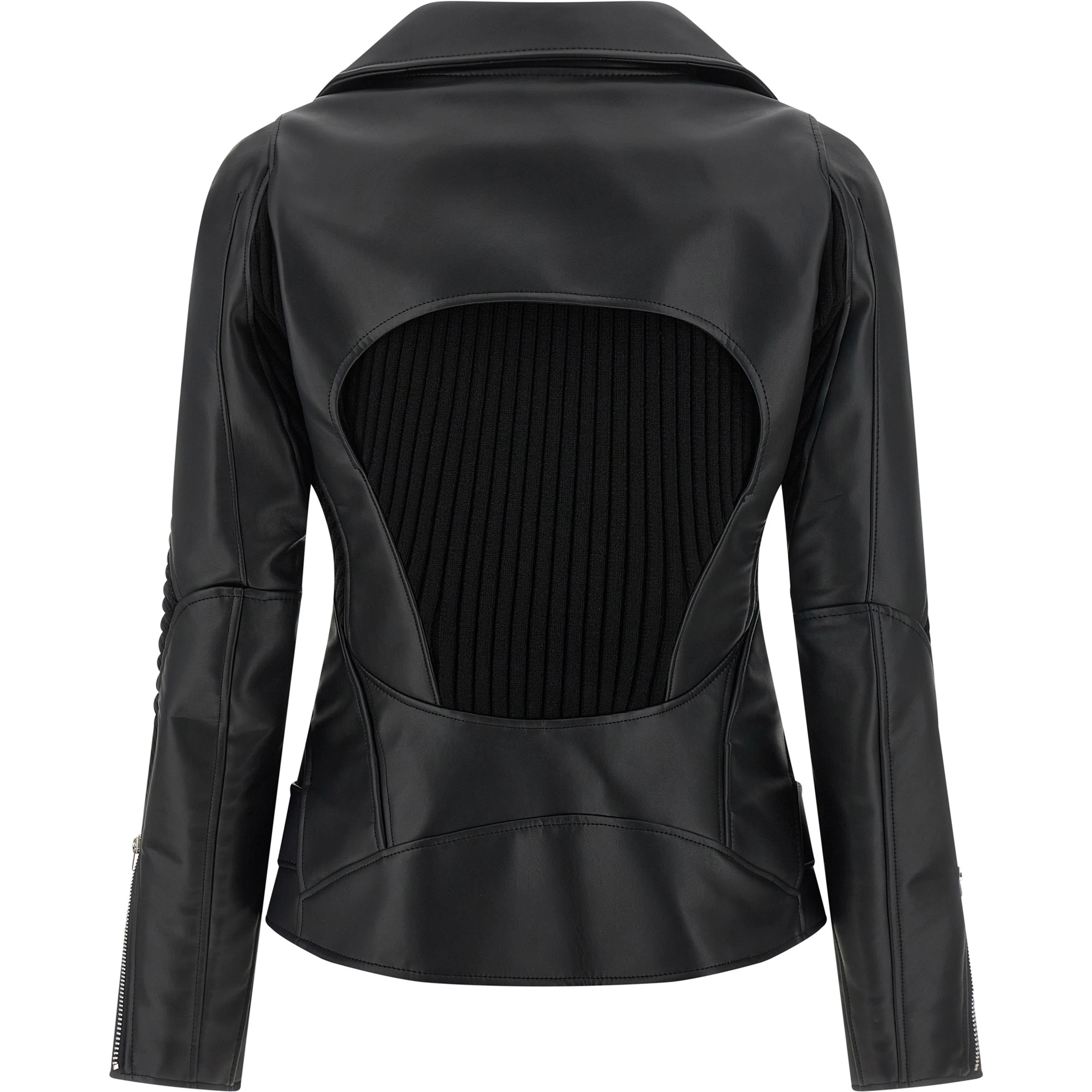 Black Artificial Leather Biker Jacket