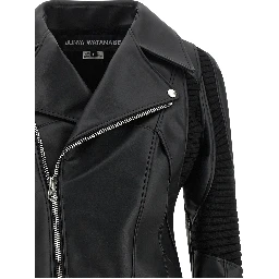 Black Artificial Leather Biker Jacket