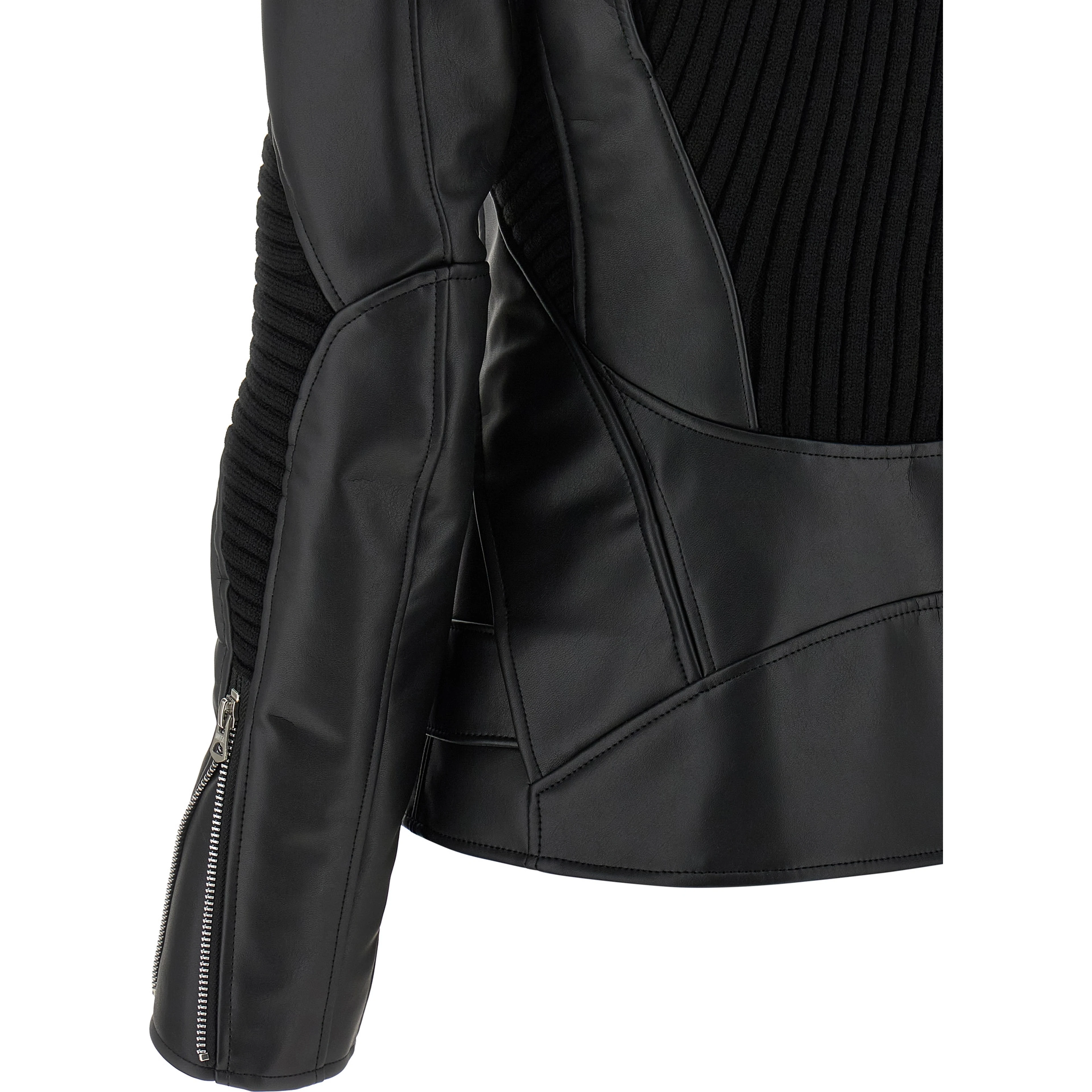 Black Artificial Leather Biker Jacket
