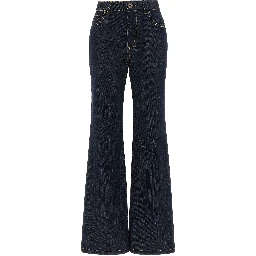 Blue Cotton Flared Jeans