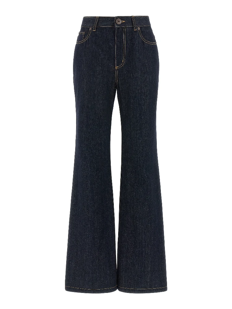 Blue Cotton Flared Jeans