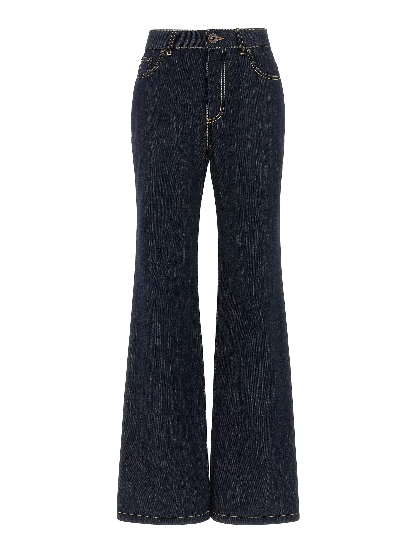 Blue Cotton Flared Jeans