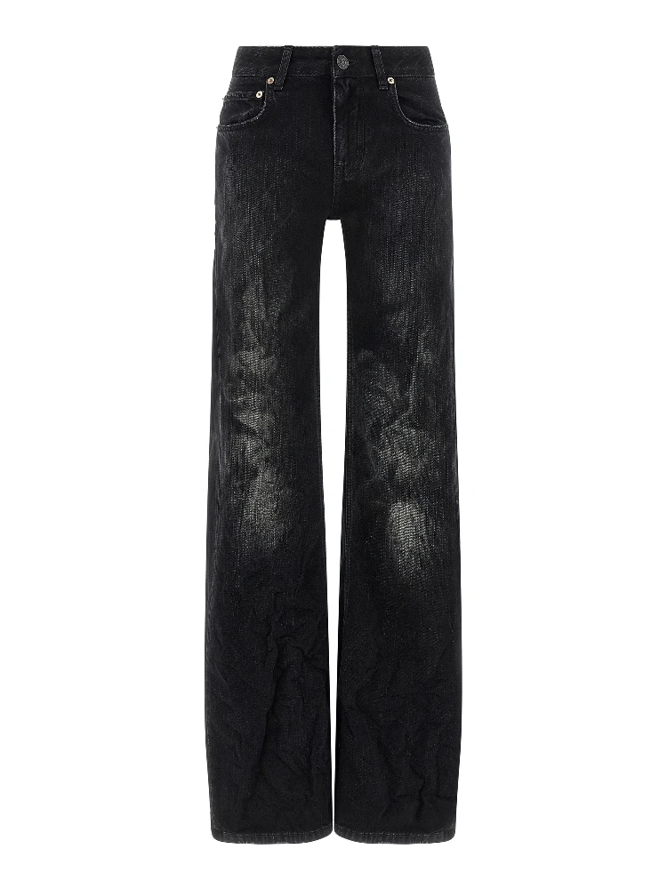 Black Cotton Flared Jeans