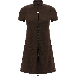 Brown Polyester Short Dress