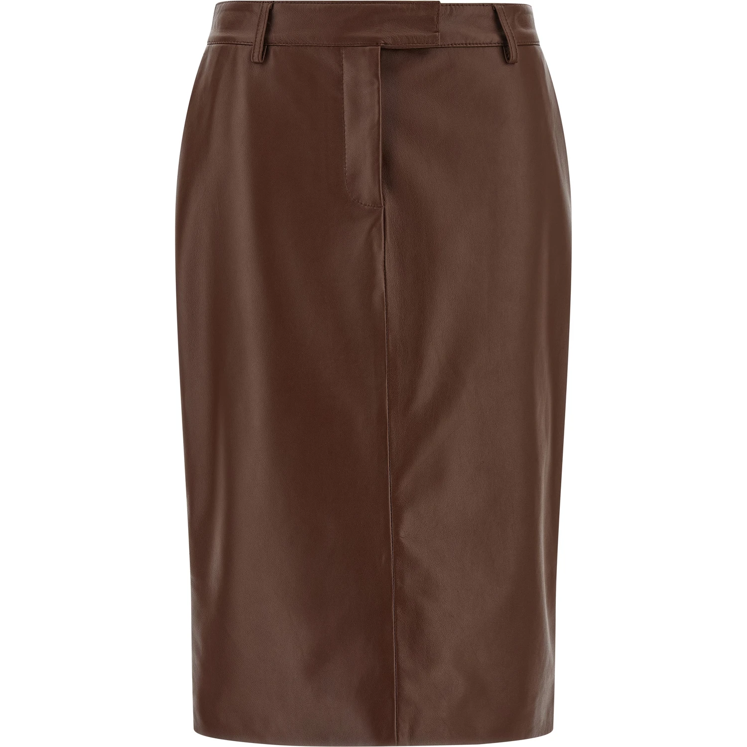 Brown Leather Midi Skirt