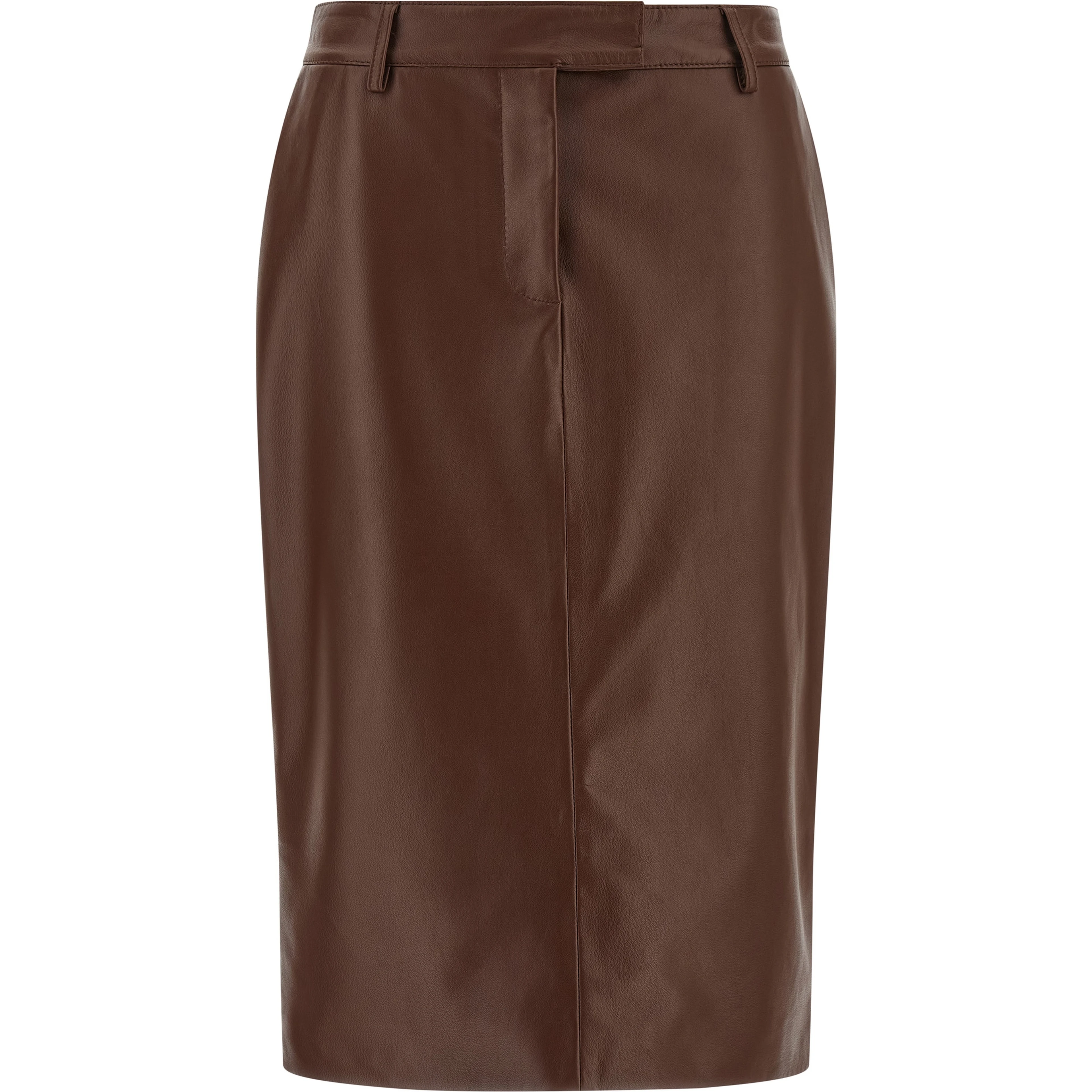 Brown Leather Midi Skirt