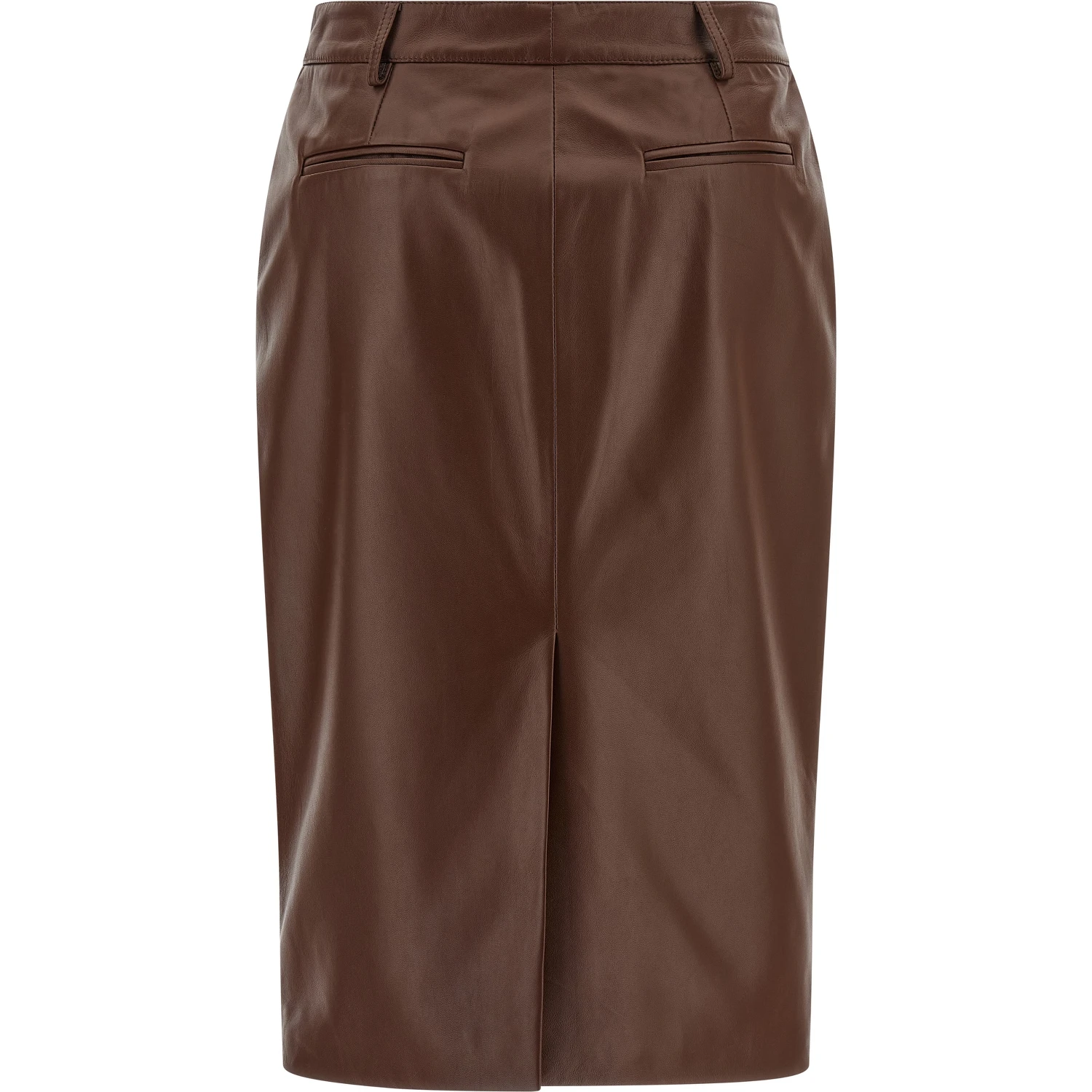 Brown Leather Midi Skirt