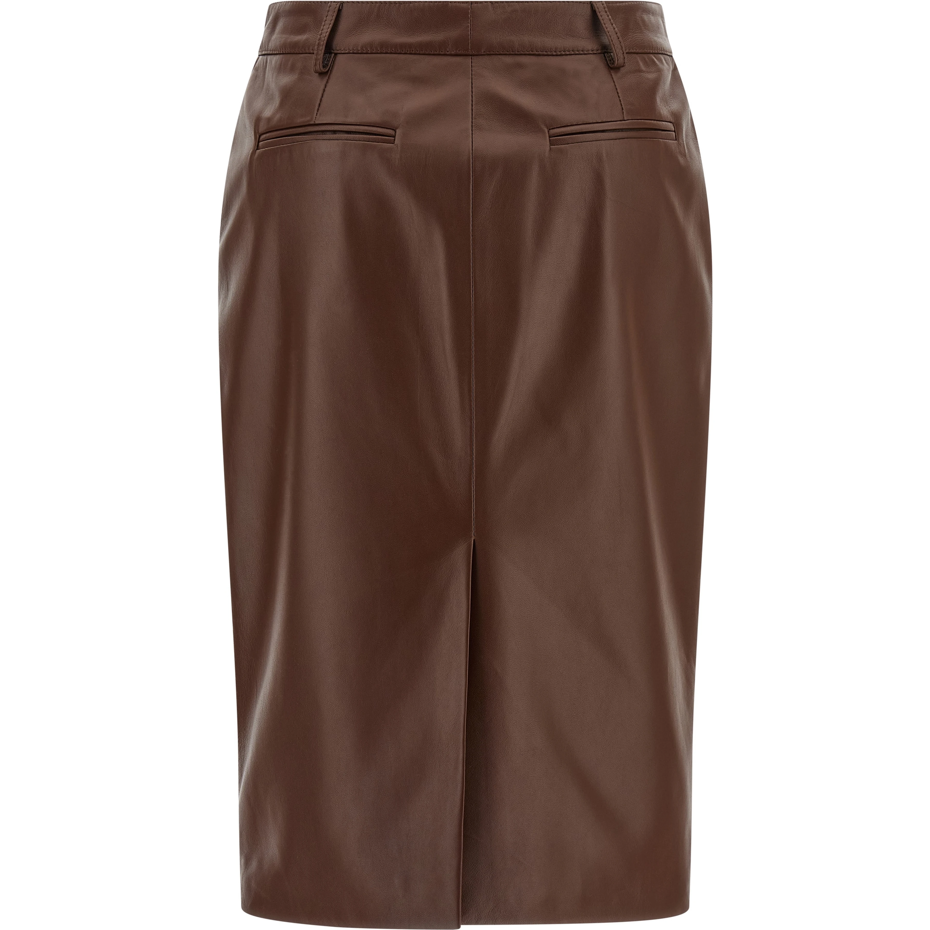 Brown Leather Midi Skirt