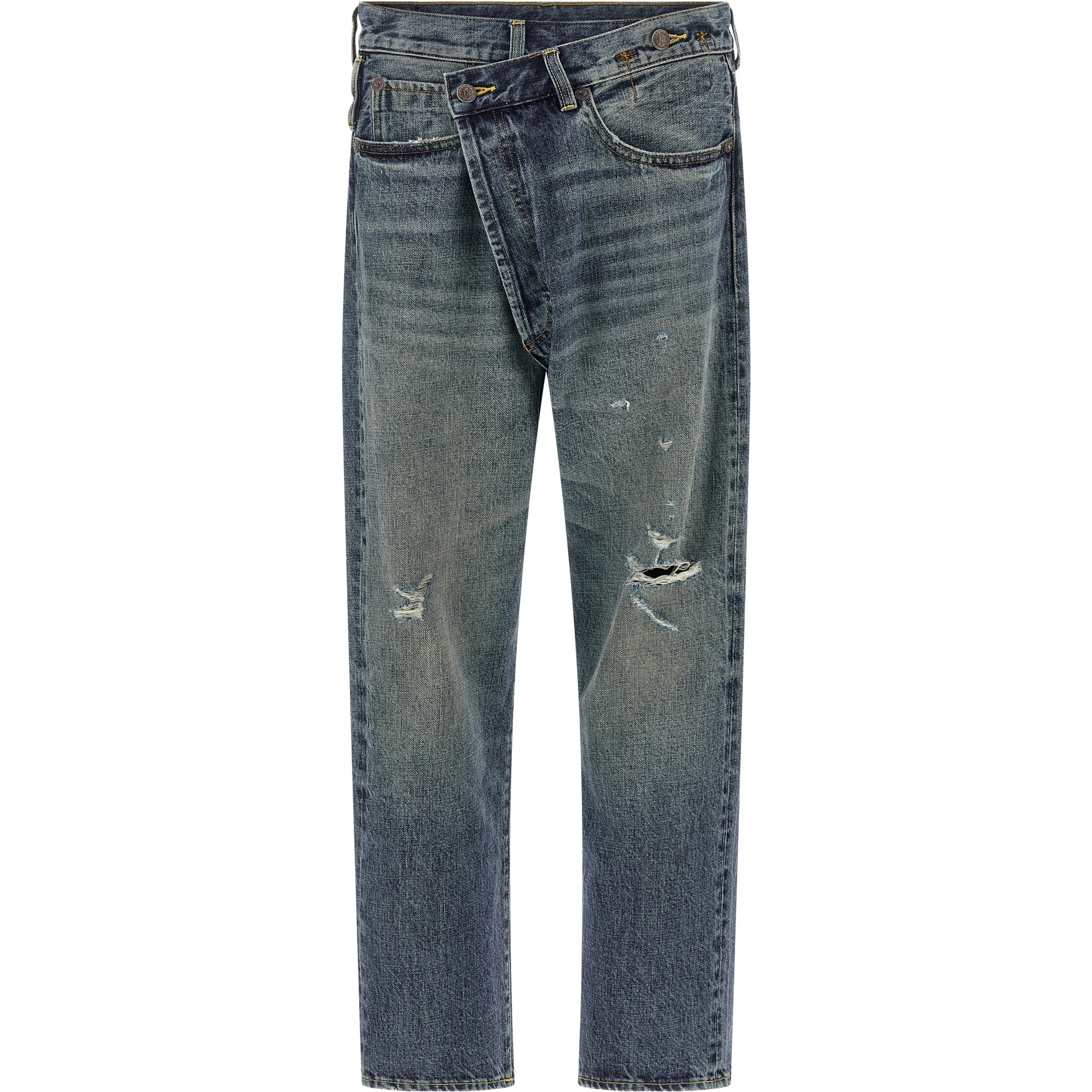 Blue Cotton Straight-Leg Jeans