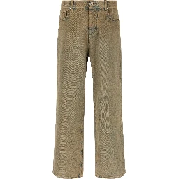 Beige Cotton Straight-Leg Jeans