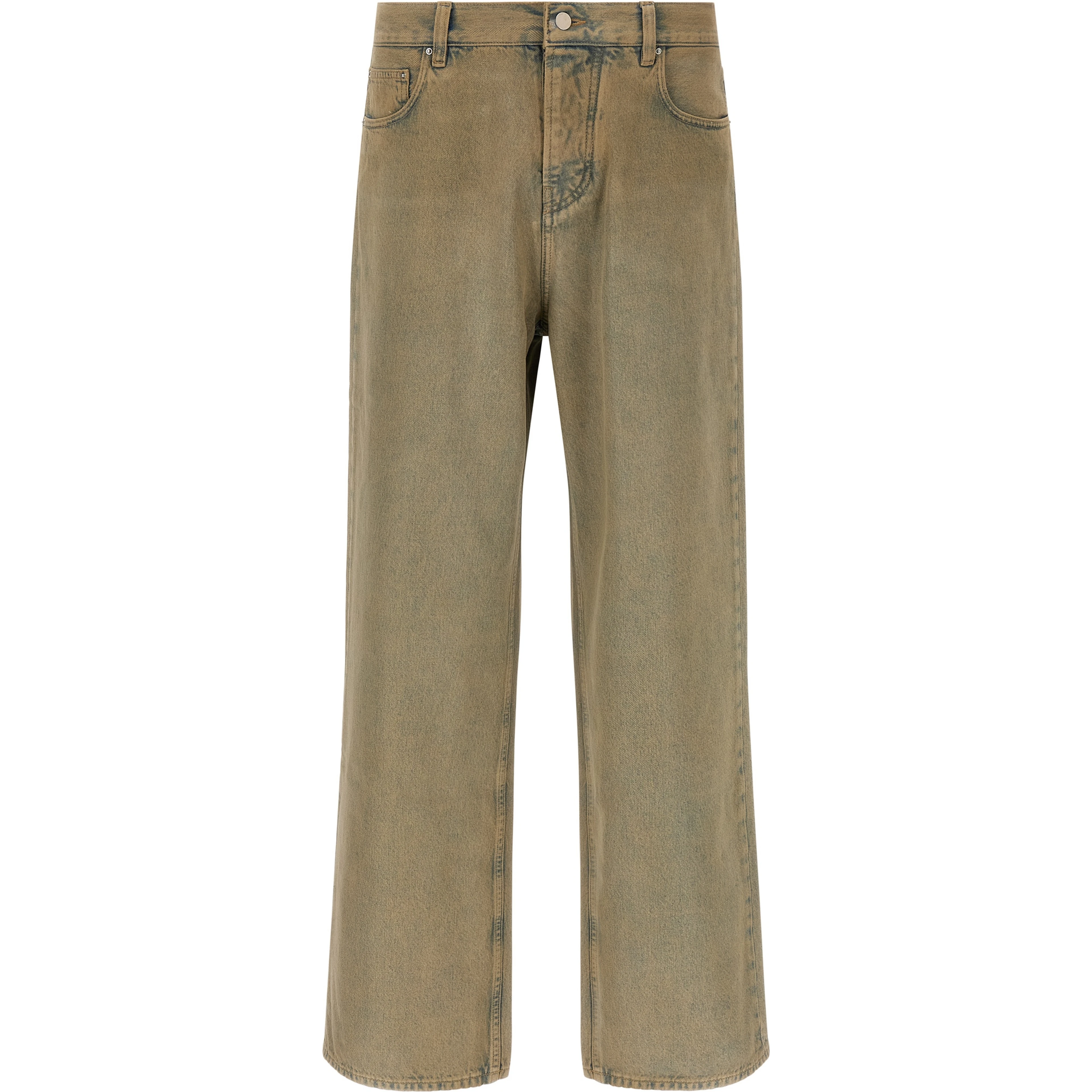 Beige Cotton Straight-Leg Jeans