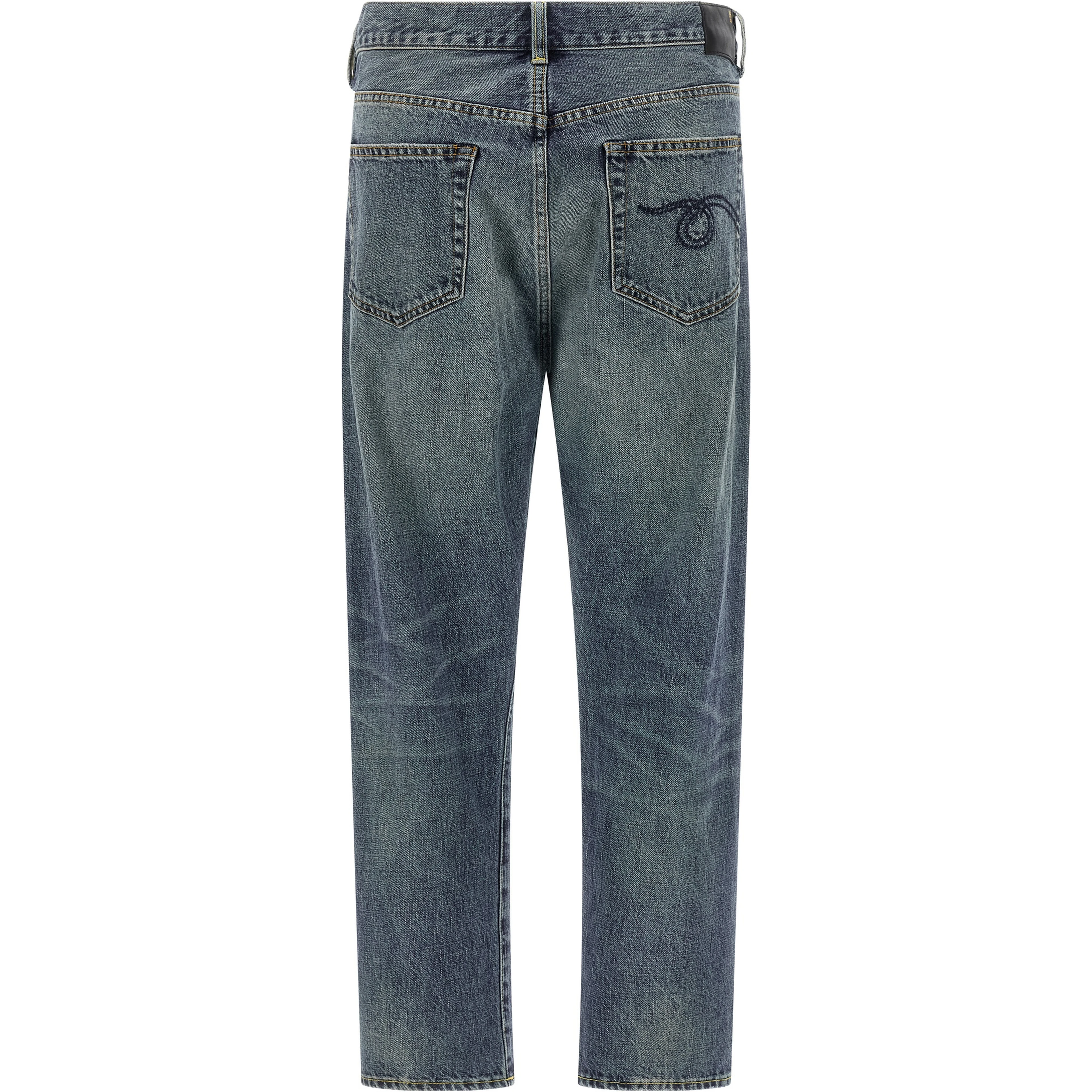 Blue Cotton Straight-Leg Jeans