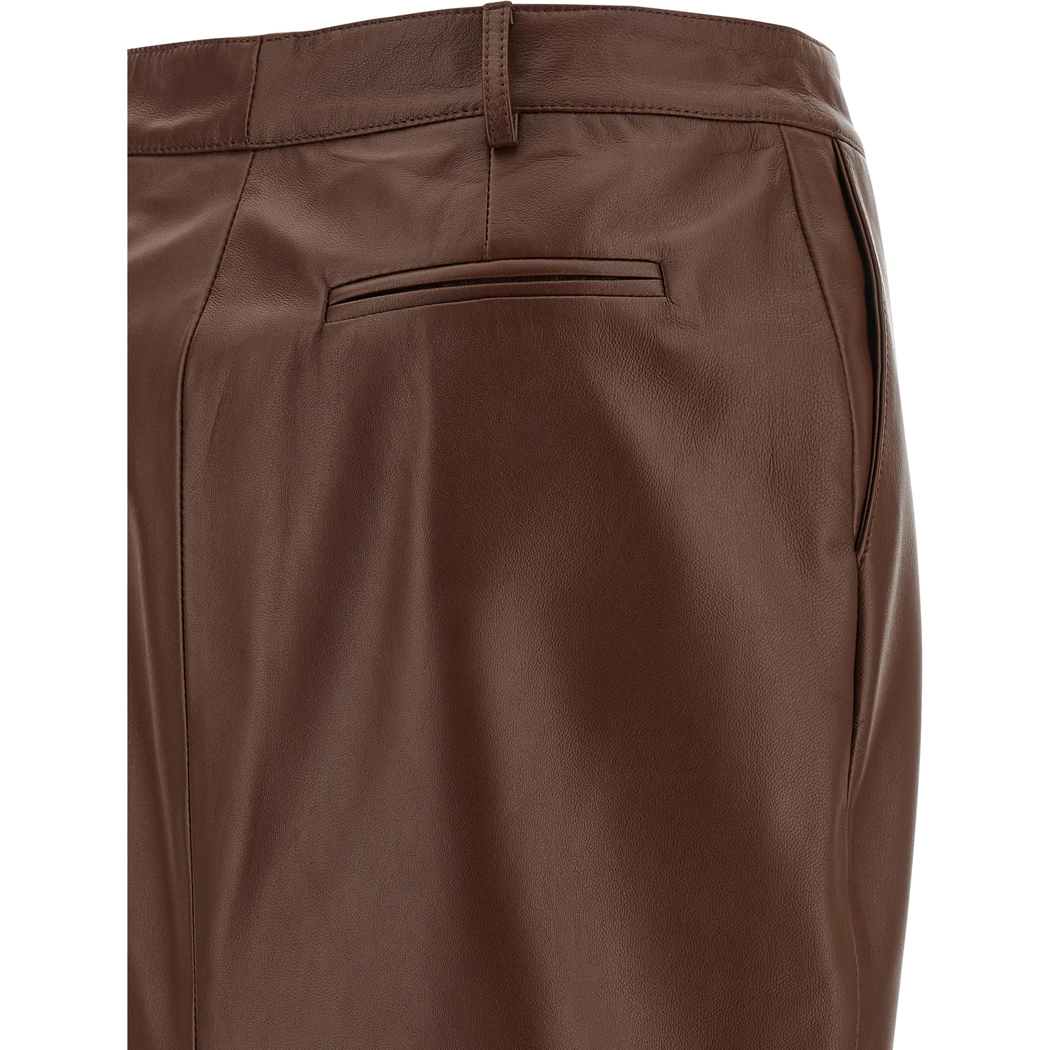 Brown Leather Midi Skirt
