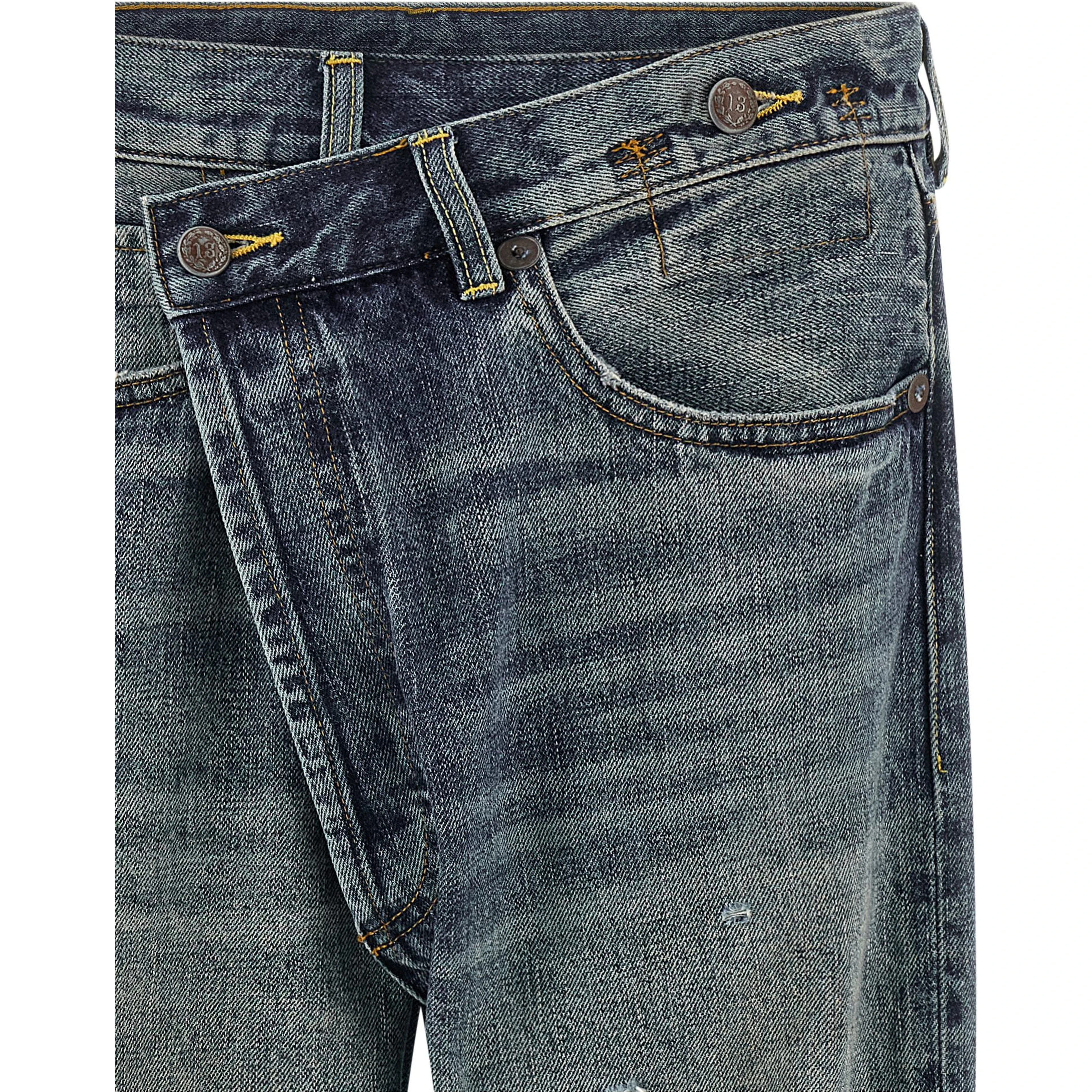 Blue Cotton Straight-Leg Jeans