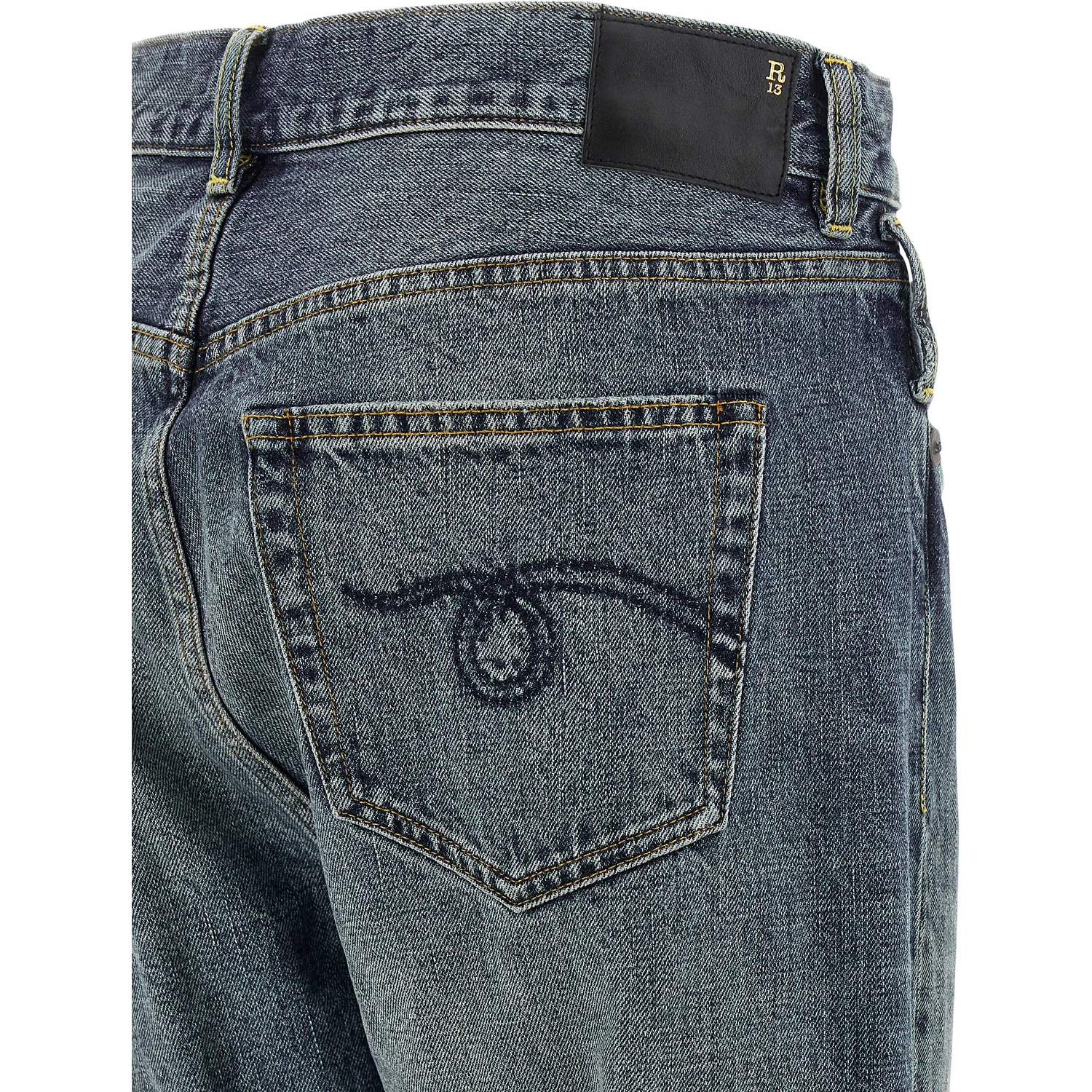 Blue Cotton Straight-Leg Jeans