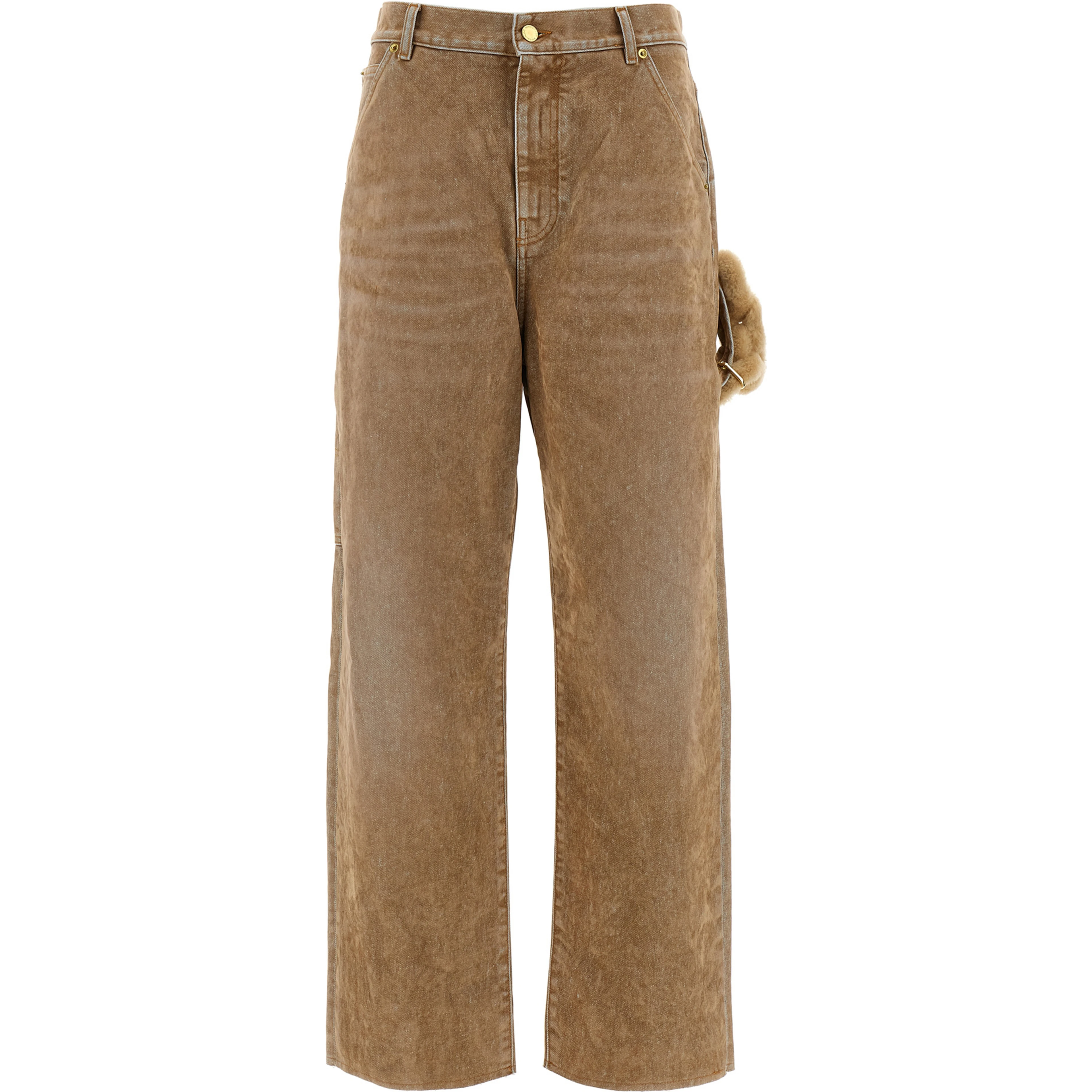 Beige Cotton Straight-Leg Jeans