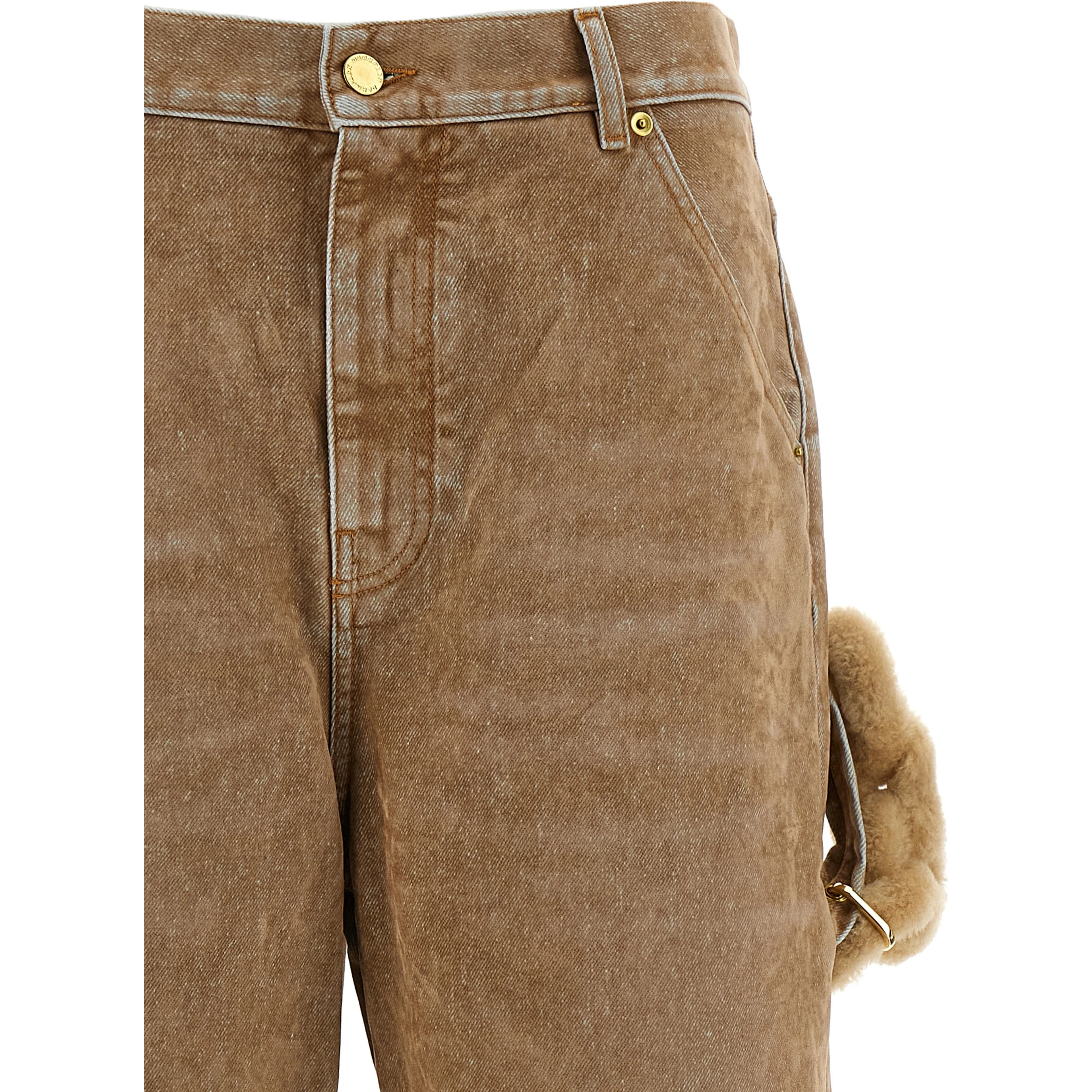Beige Cotton Straight-Leg Jeans