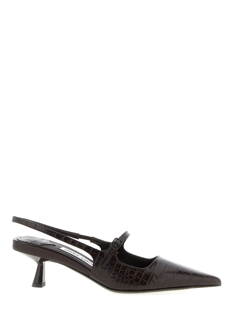 Brown Leather Mid Heel Pumps