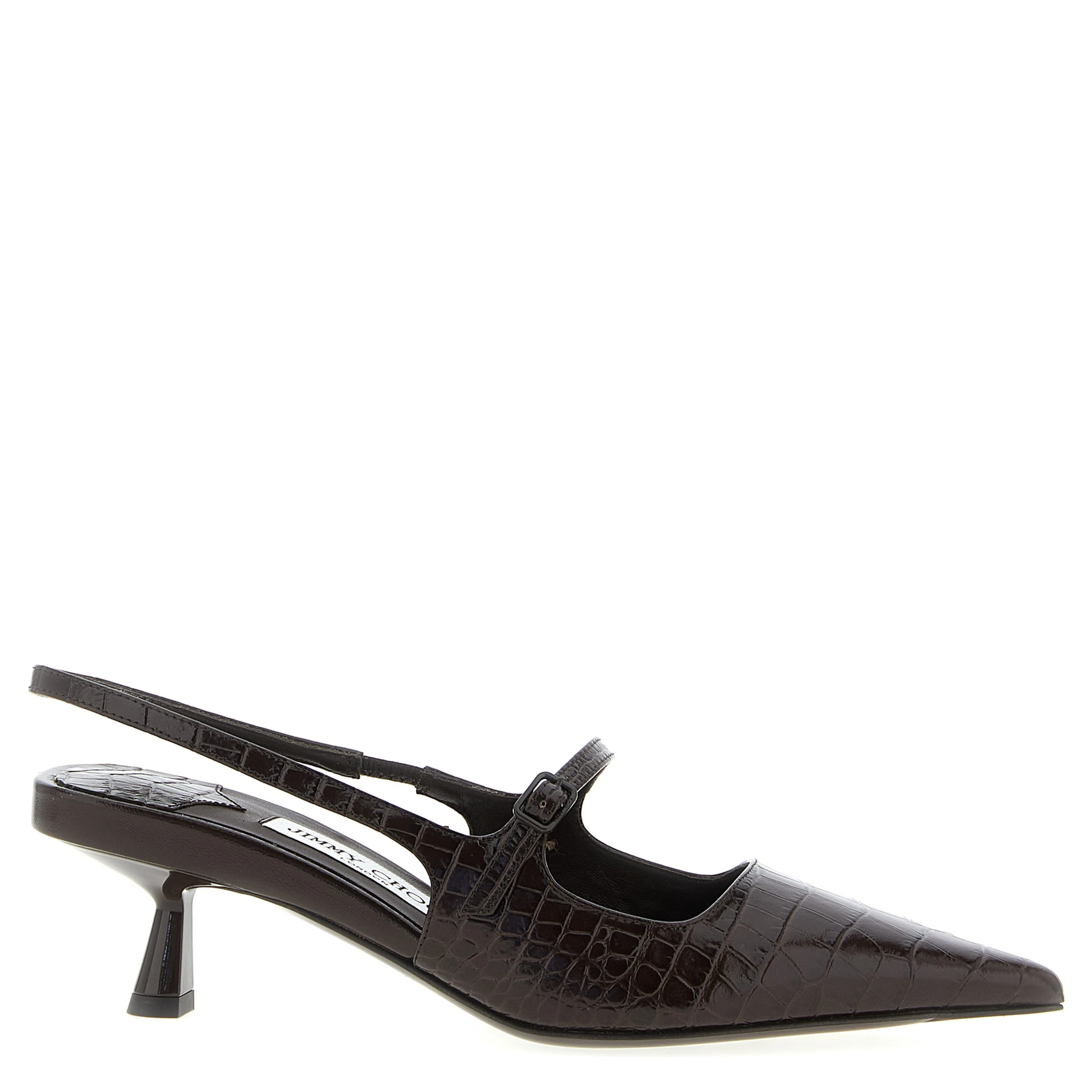 Brown Leather Mid Heel Pumps