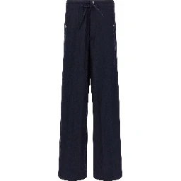 Blue Nylon Casual Pants