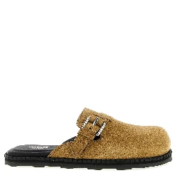 Beige Leather Clogs