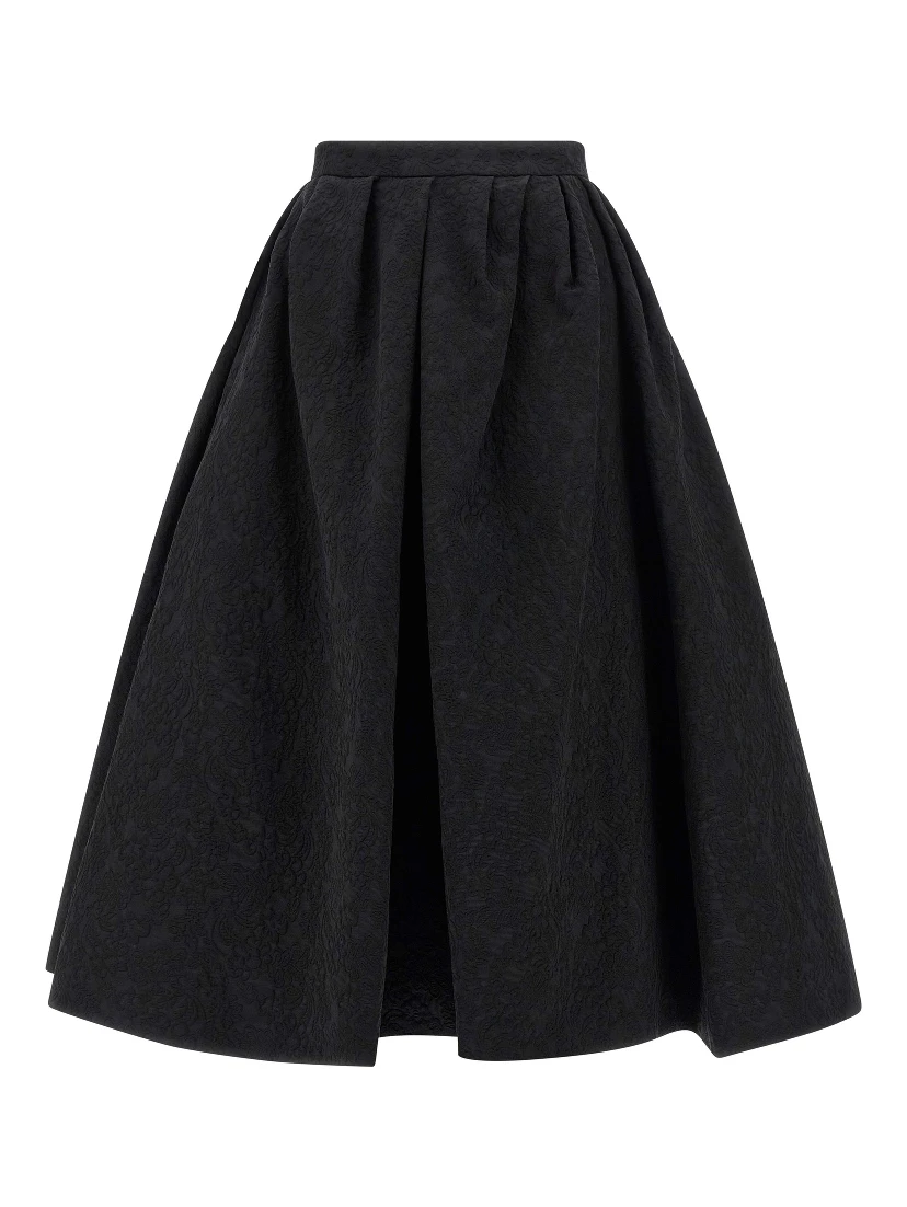 Black Cotton Midi Skirt