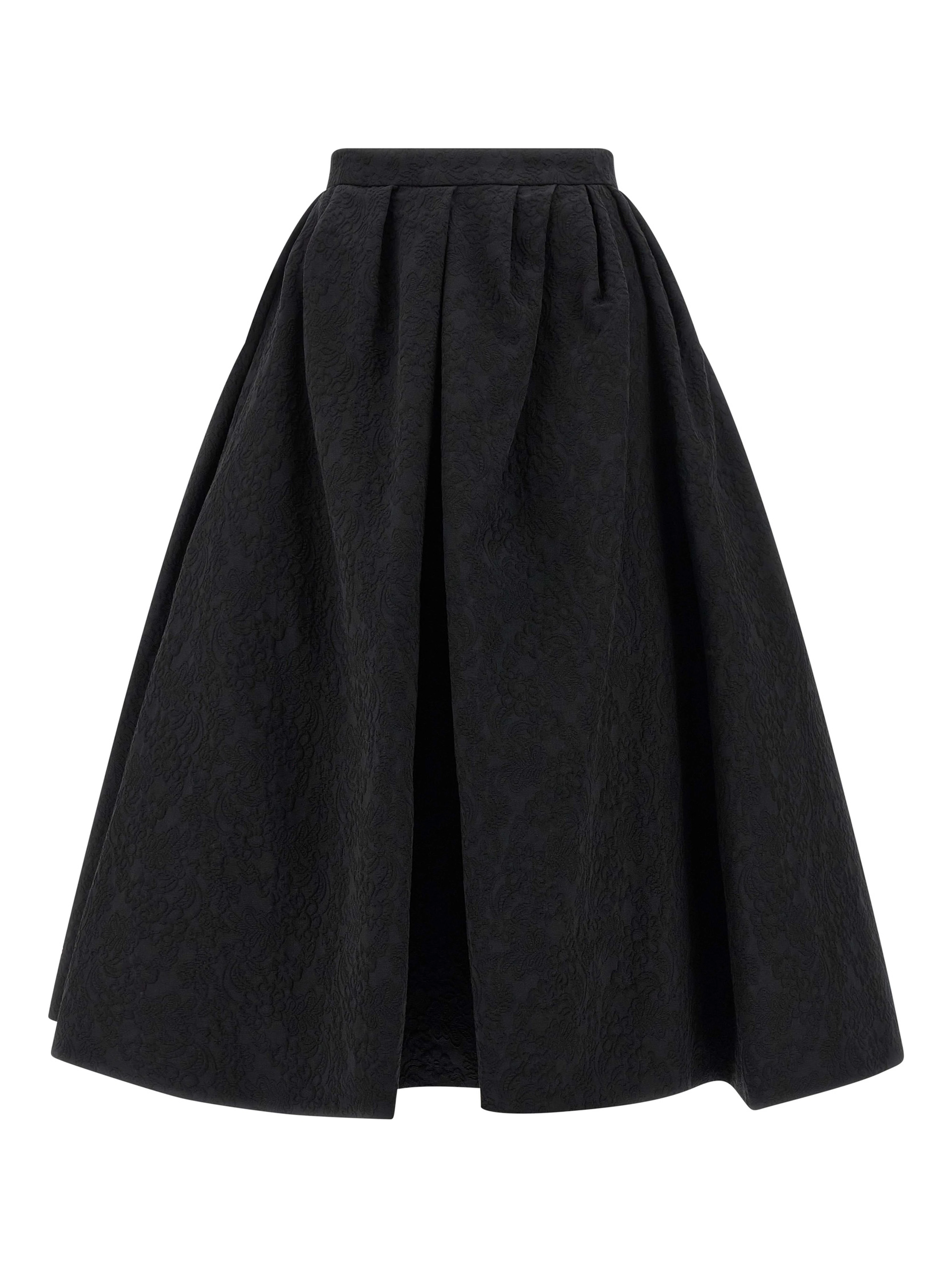 Black Cotton Midi Skirt