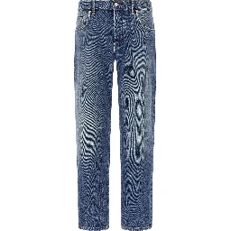 Blue Cotton Straight-Leg Jeans