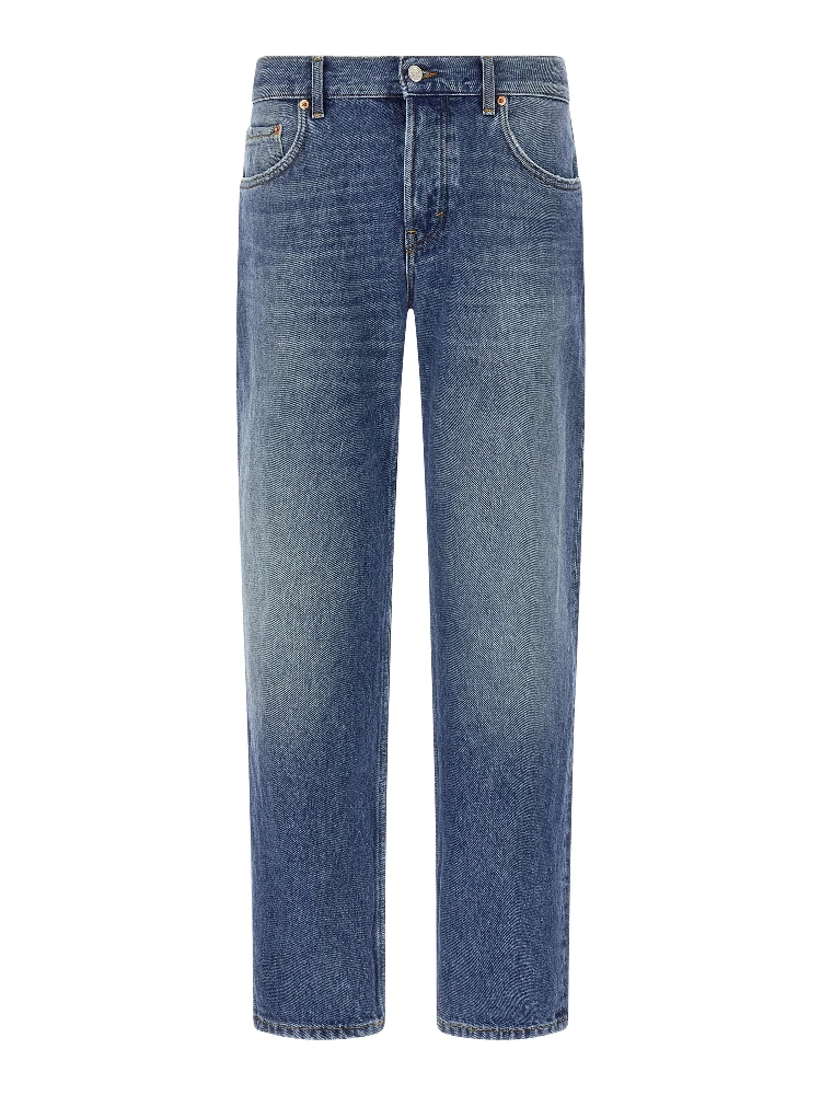 Blue Cotton Straight-Leg Jeans