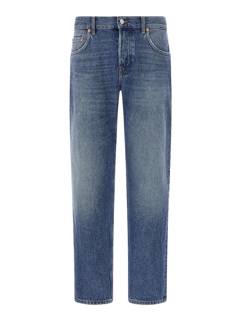 Blue Cotton Straight-Leg Jeans