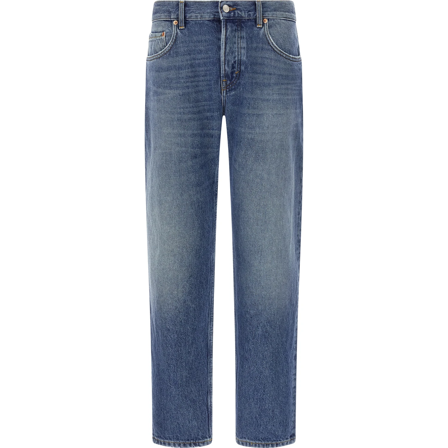 Blue Cotton Straight-Leg Jeans