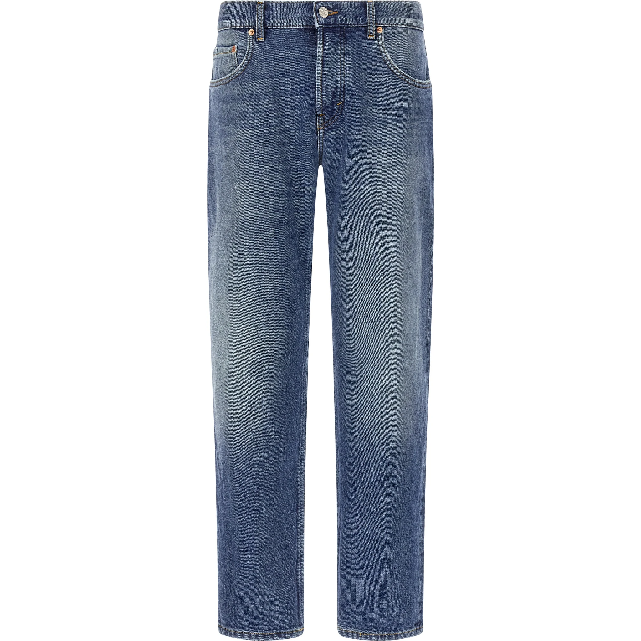 Blue Cotton Straight-Leg Jeans