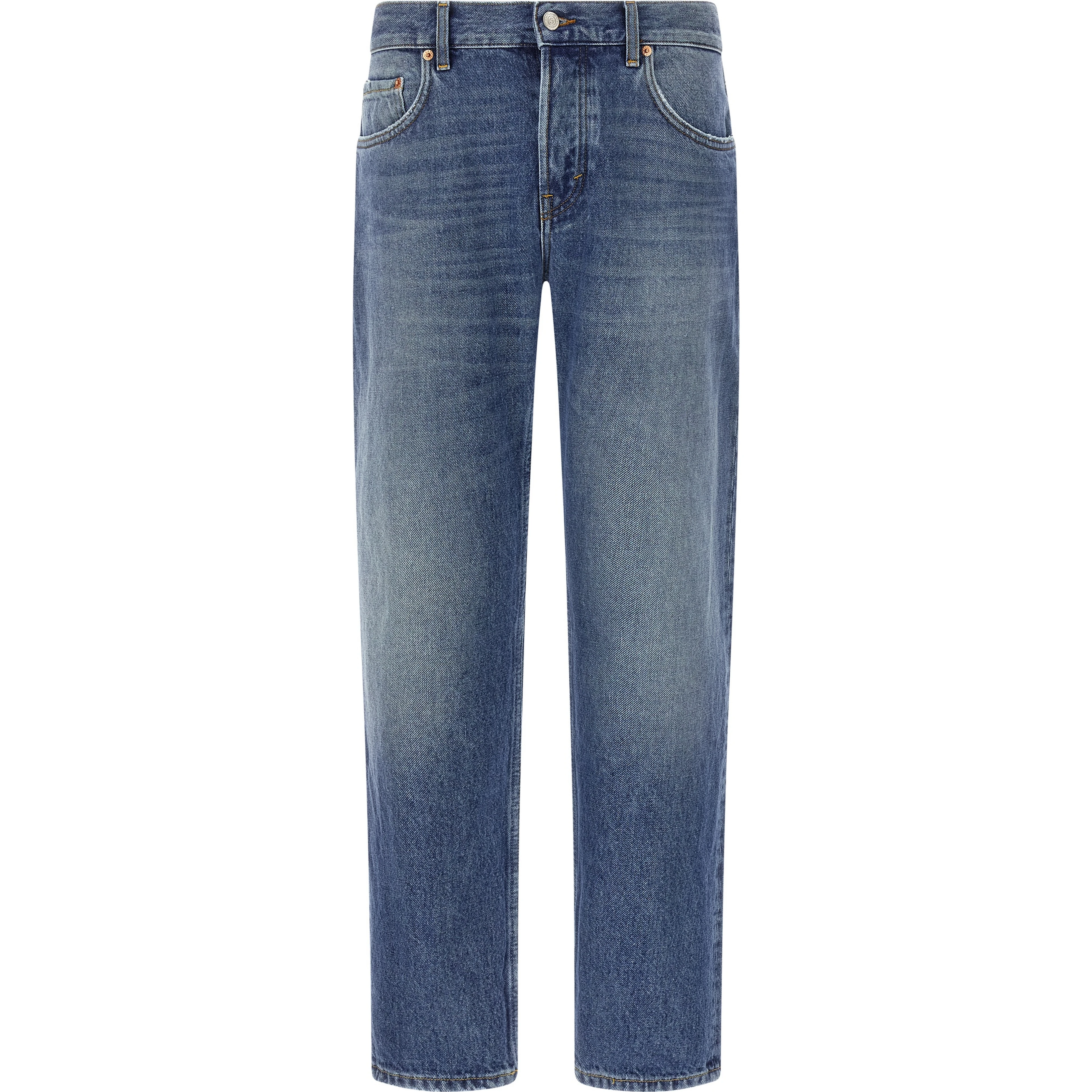 Blue Cotton Straight-Leg Jeans