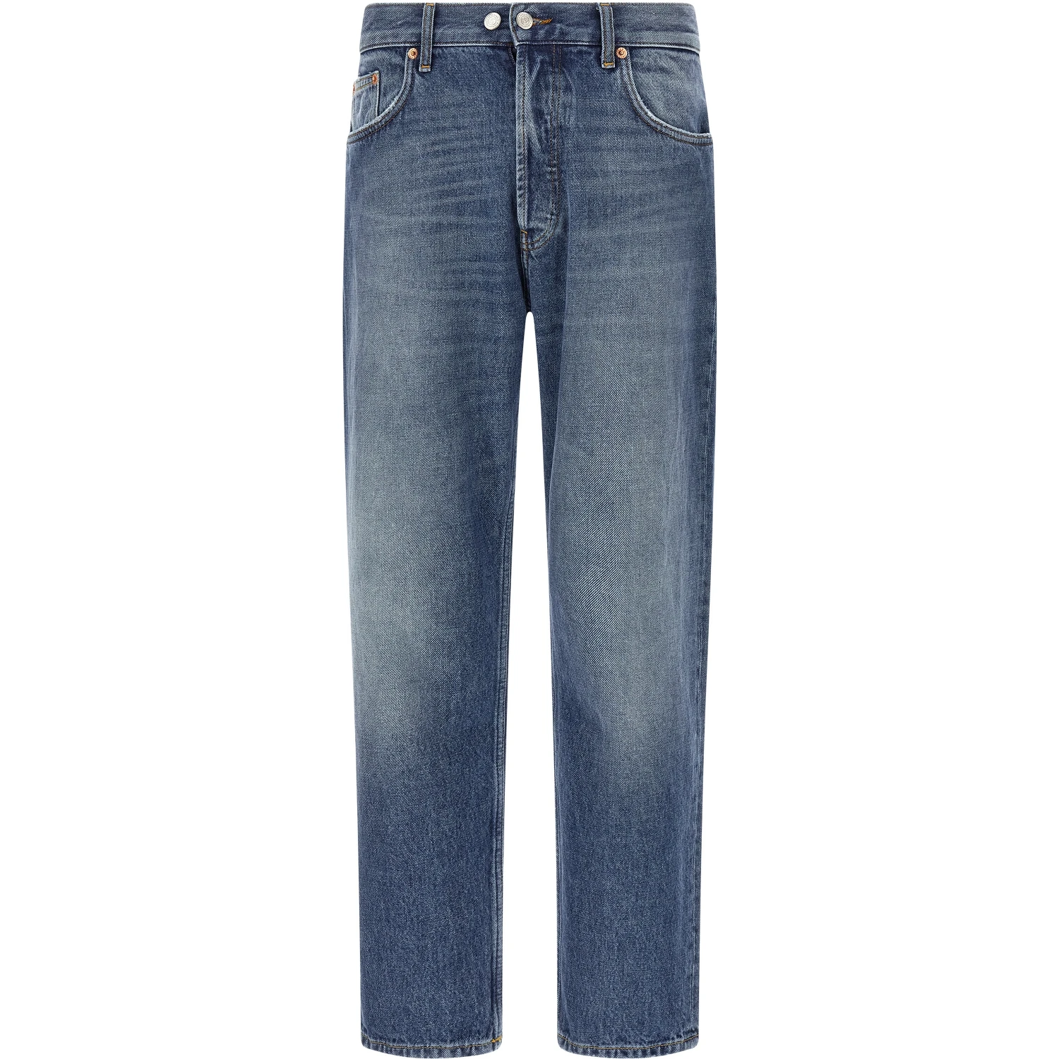 Blue Cotton Straight-Leg Jeans