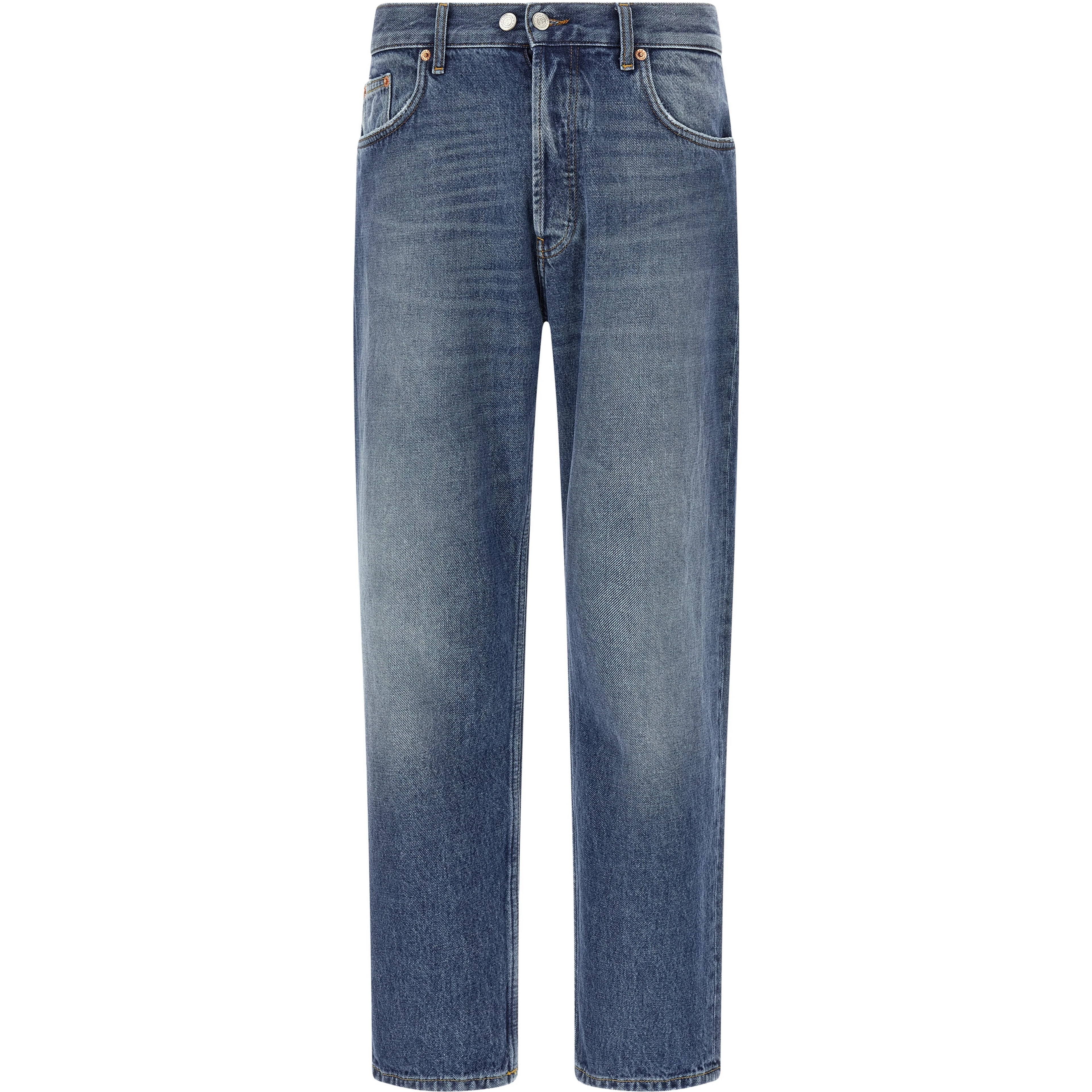 Blue Cotton Straight-Leg Jeans