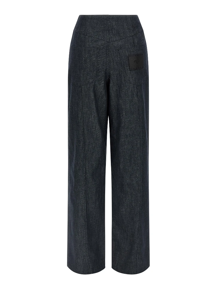 Blue Cotton High-Waisted Jean