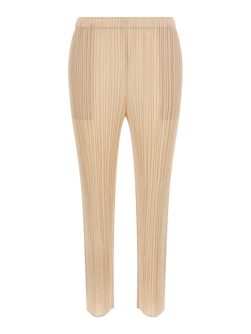 Beige Polyester Casual Pants