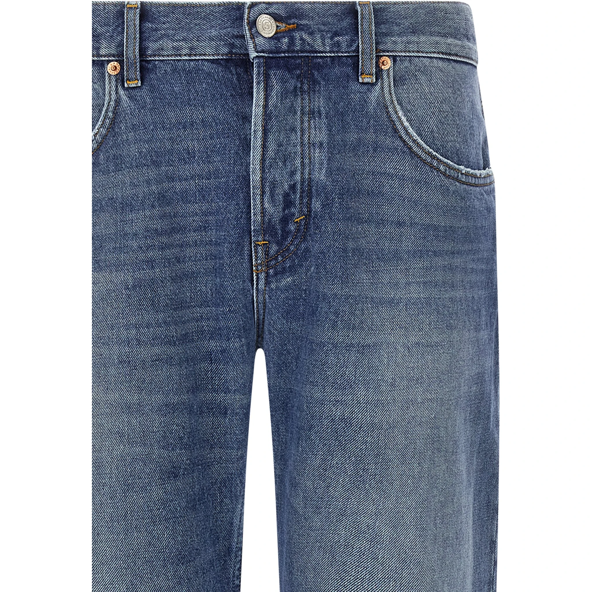 Blue Cotton Straight-Leg Jeans