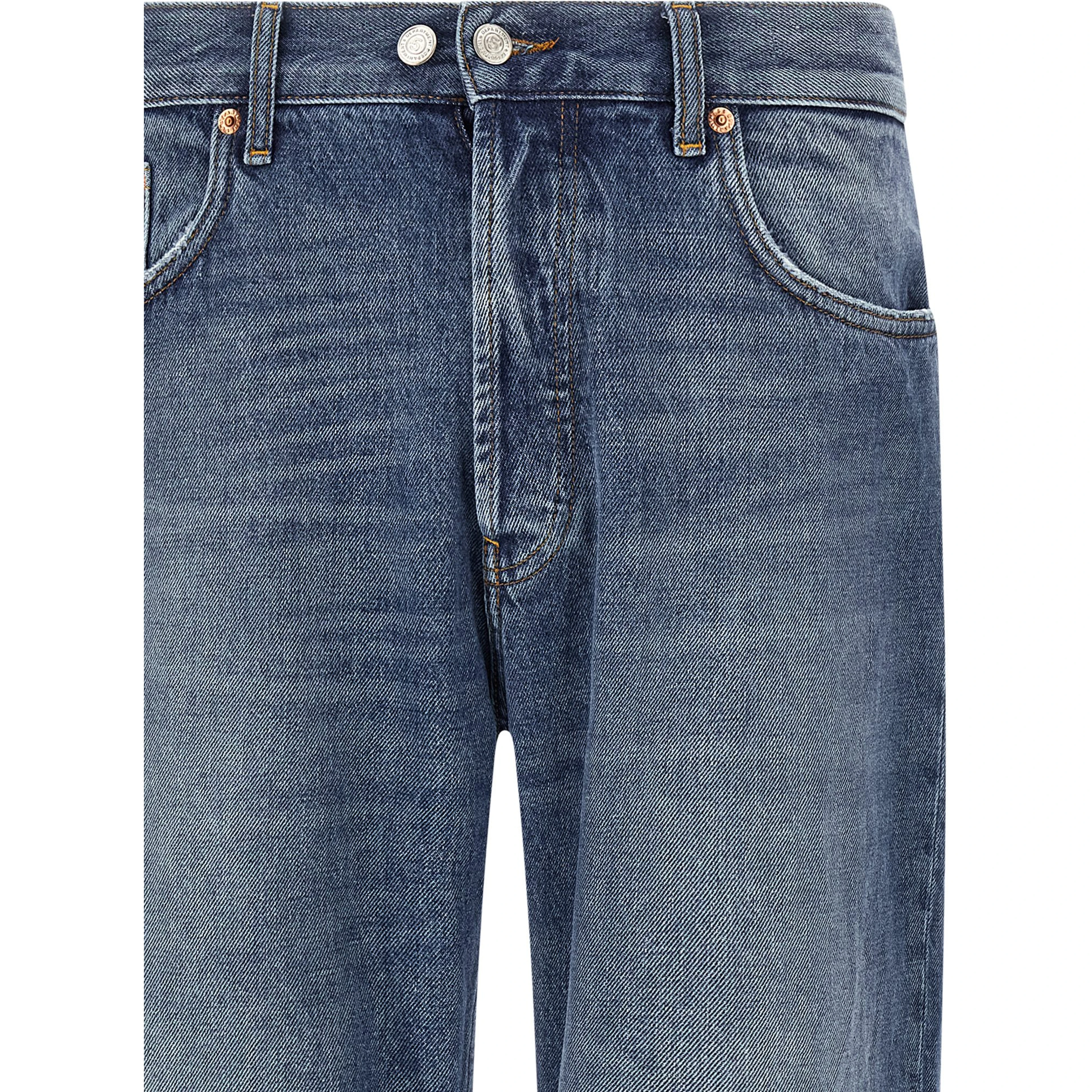 Blue Cotton Straight-Leg Jeans