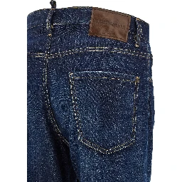 Blue Cotton Straight-Leg Jeans