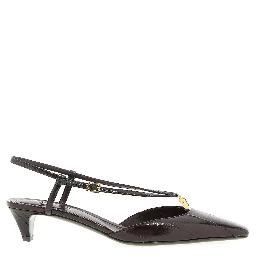 Brown Lamb Leather Mid Heel Pumps