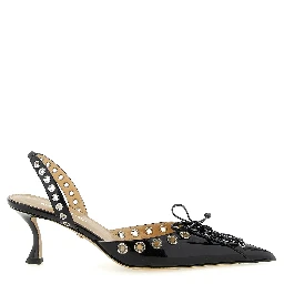 Black Calfskin Mid Heel Pumps