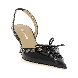 Black Calfskin Mid Heel Pumps