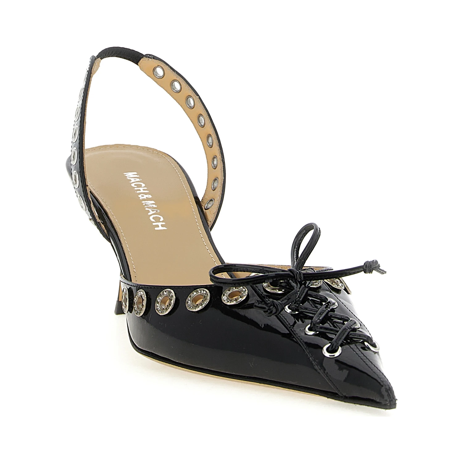 Black Calfskin Mid Heel Pumps
