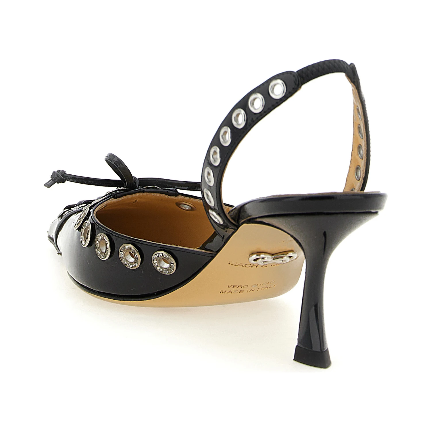 Black Calfskin Mid Heel Pumps