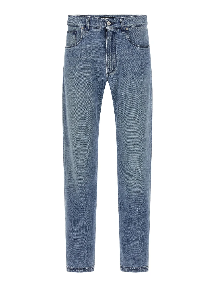 Blue Cotton Straight-Leg Jeans