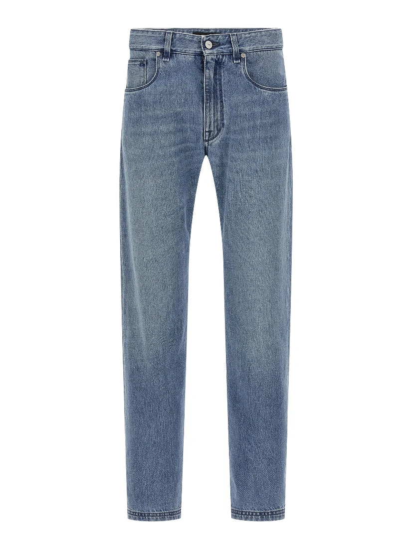 Blue Cotton Straight-Leg Jeans