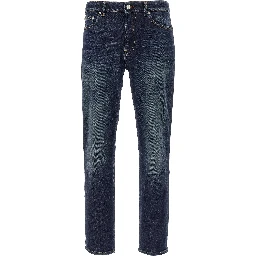 Blue Cotton Straight-Leg Jeans