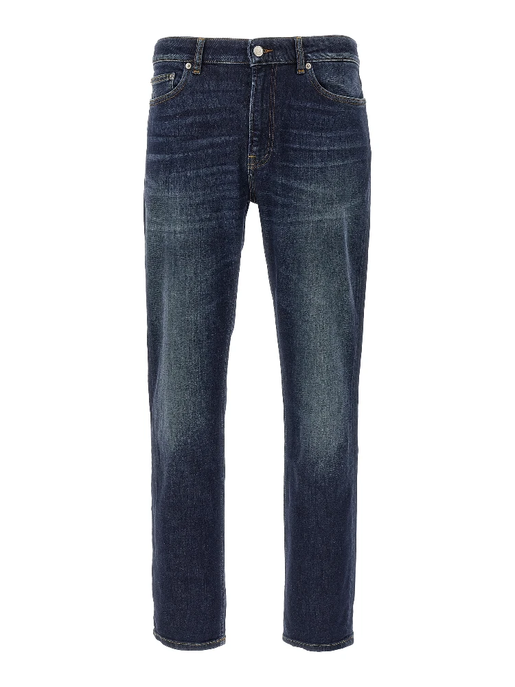 Blue Cotton Straight-Leg Jeans