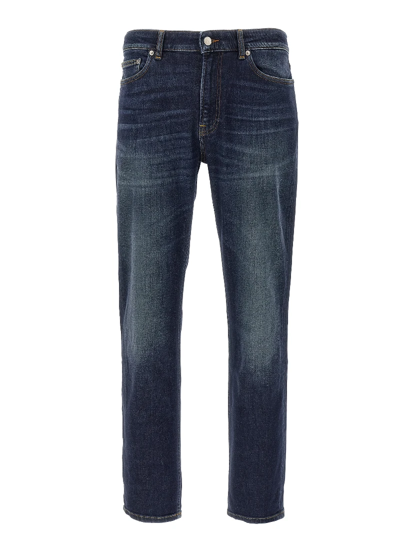 Blue Cotton Straight-Leg Jeans